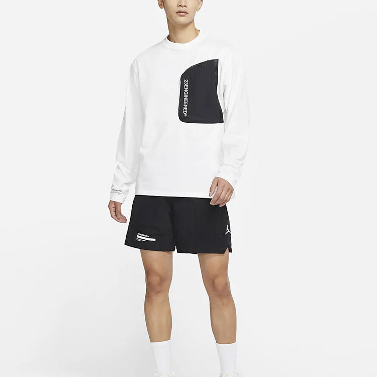 Men's Air Jordan Splicing Pocket Reflective Printing Round Neck Pullover White T-Shirt DN2050-100
