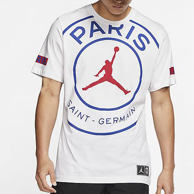 Air Jordan SS20 As M J Psg Logo Tee Paris Saint-Germain Flying Man Pattern Short Sleeve White BQ8385-100