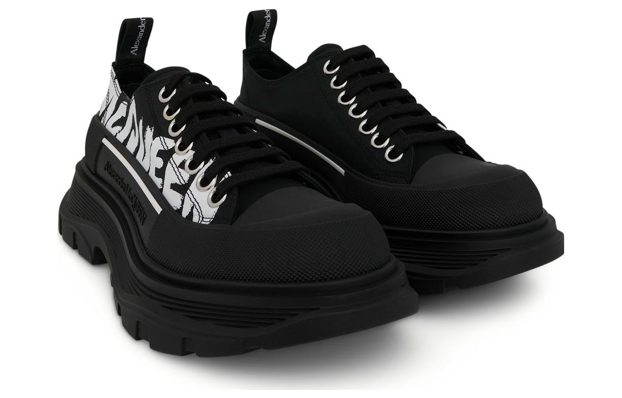 (WMNS) Alexander McQueen Tread Slick Low Lace Up Canvas Graffiti 'Black White' 676711W4RQ21006
