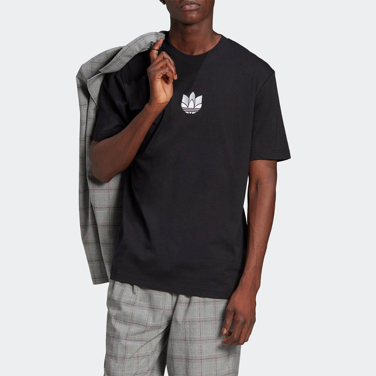adidas originals Logo Embroidered Solid Color Sports Round Neck Short Sleeve Black GN3548
