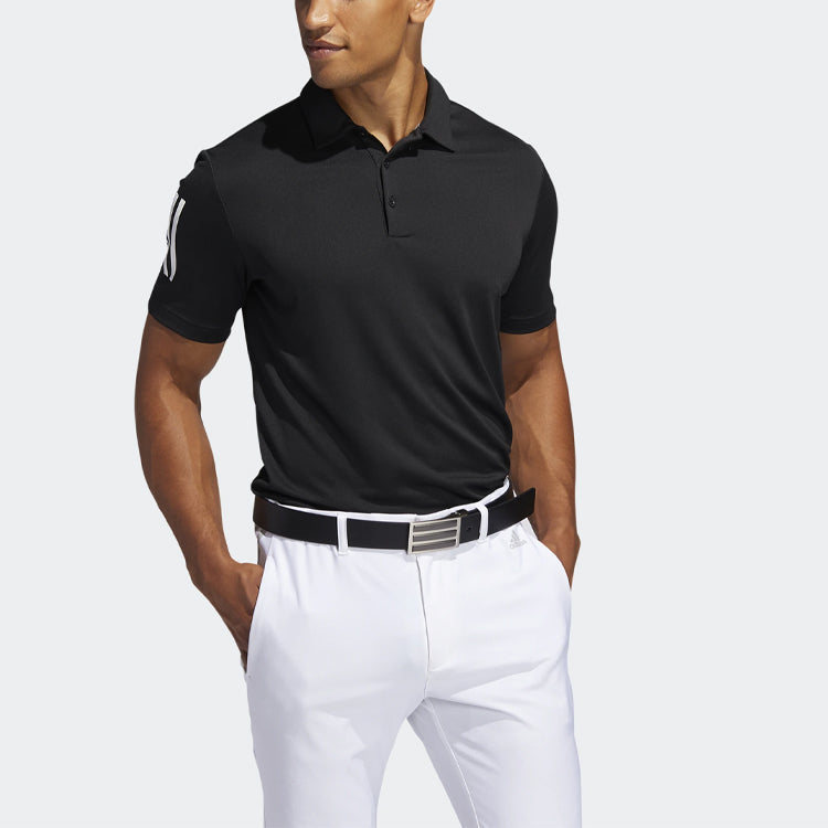 adidas Golf Sports Stripe Printing Short Sleeve Polo Shirt Black FJ9837