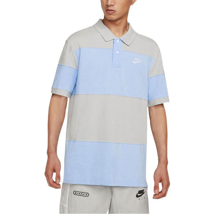 Men's Nike Sportswear Sport Essential Logo Colorblock Casual Short Sleeve Light Sea Blue Polo Shirt DM6951-097
