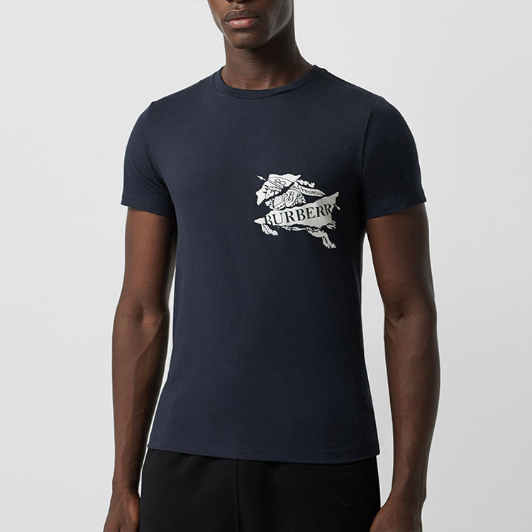 Men's Burberry SS21 Logo Printing Short Sleeve Navy Blue 80078371