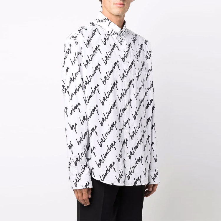 Balenciaga Scribble Logo Short Sleeve Shirt Large Fit 'White' 662983TLLJ49040