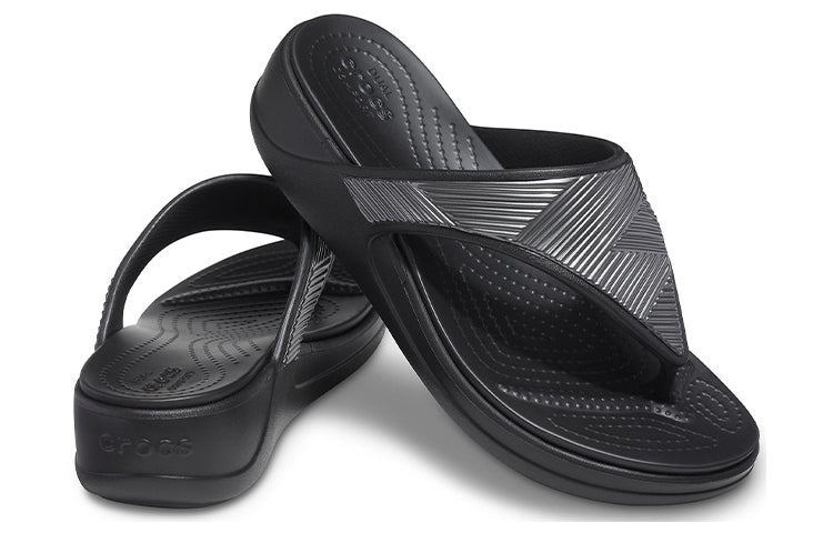 (WMNS) Crocs Monterey Metallic Stylish Black Slippers 206850-001