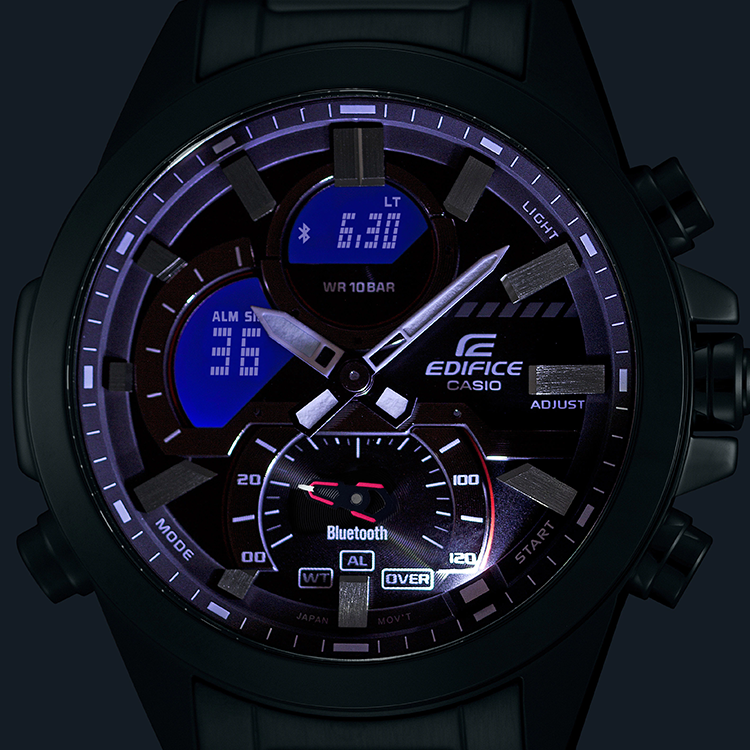 Men's CASIO edifice Series 2022 Luminous Stainless Steel Silver Strap Dial 100m Waterproof Watch Mens Blue Analog ECB-30D-2A