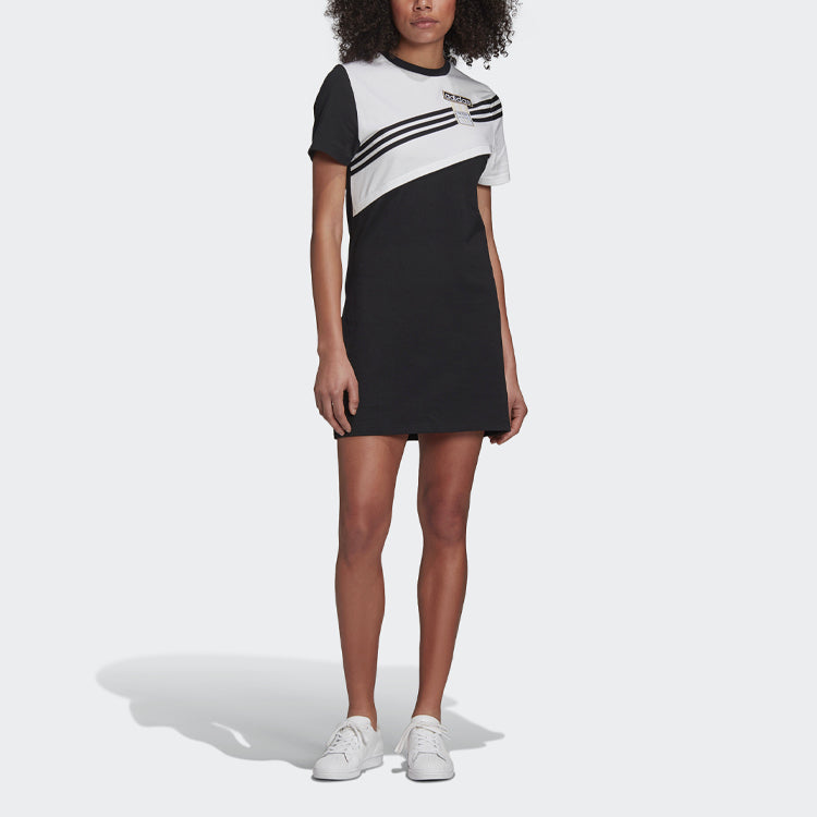 (WMNS) adidas originals Adibreak Colorblock Sports Round Neck Short Sleeve Black Dress GJ6562