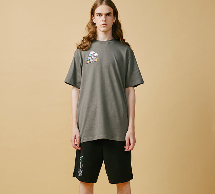 PJs Vigor Beach Pattern Printing Short Sleeve Unisex Gray 20SSTS10302-P