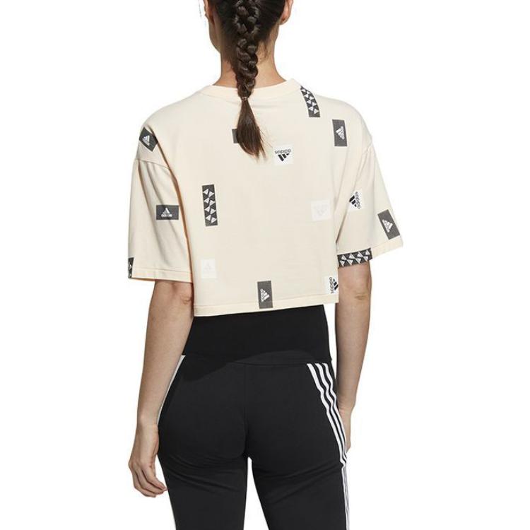 (WMNS) adidas Logo Short Sleeve Top 'Beige Black' HM5295