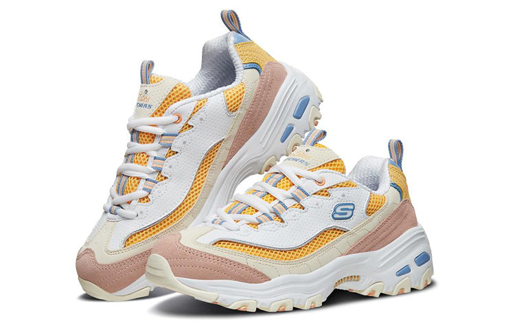 (WMNS) Skechers D'Lites 1.0 low running Shoes GS White/Yellow 13146-WYL