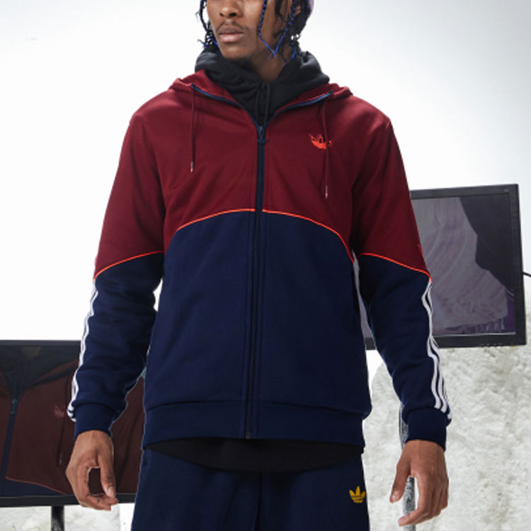 Men's adidas originals Logo Colorblock Sports Hooded Jacket Dark Purple Red FM3870