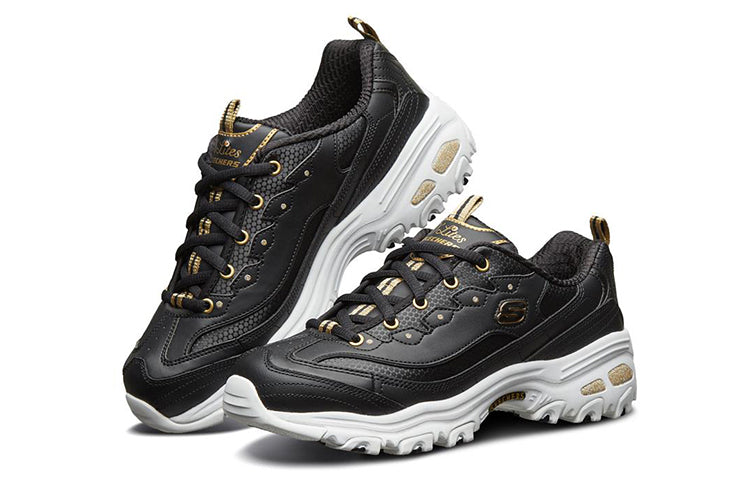 (WMNS) Skechers D'Lites Low-Top Daddy Shoes Black/Gold 11919-BKGD