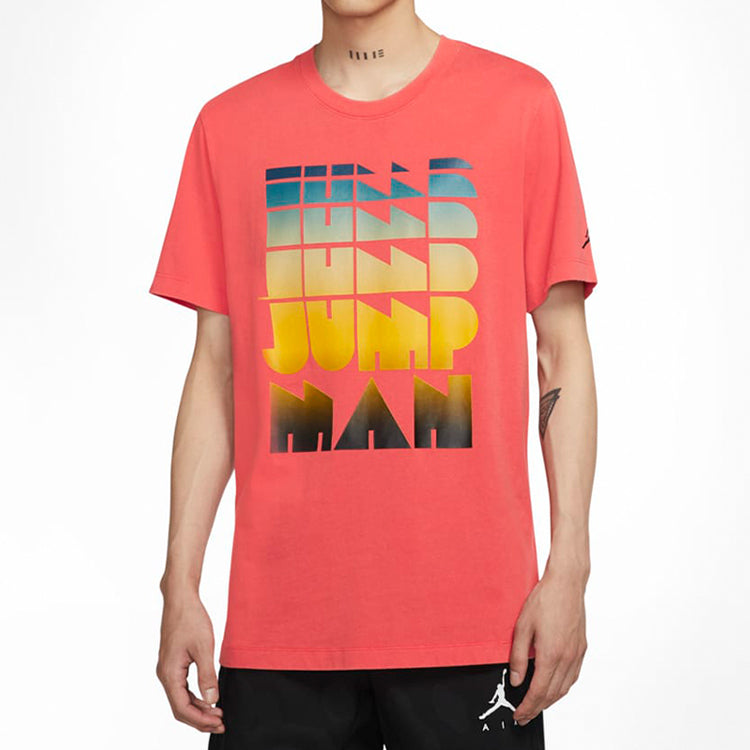 Air Jordan Gradient Multi-Color Alphabet Washed Round Neck Short Sleeve Red CN3108-631