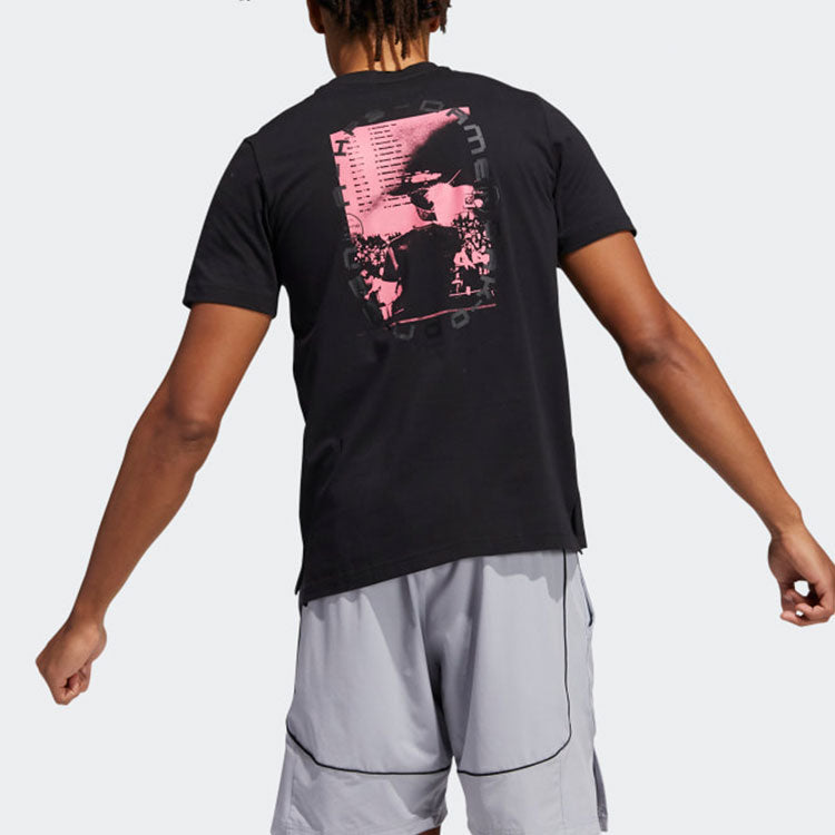Men's adidas Alphabet Printing Round Neck Short Sleeve Black T-Shirt GU2708