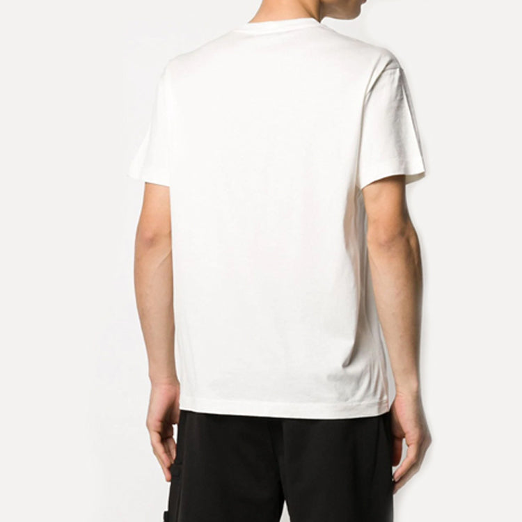 Men's STONE ISLAND Garment Dyed Patch Logo Tee Chest logo Short Sleeve White 721524113-V0093