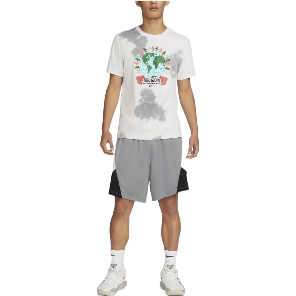 Men's Nike Colorblock Tie Dye Cartoon Earth Character Printing Round Neck Short Sleeve Gray T-Shirt DR8917-506