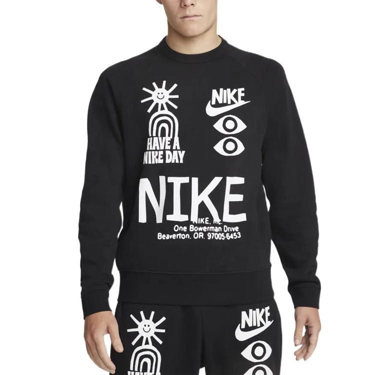 Men's Nike Logo Round Neck Printing Long Sleeves Pullover Black DQ4170-010