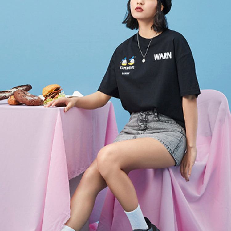 (WMNS) Li-Ning x Disney Crossover Sports Fashion Series Subject Printing Loose Sports Round Neck Short Sleeve 'Black' AHSR342-2