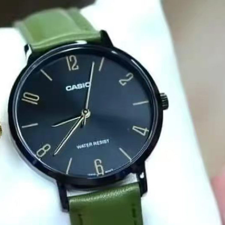 CASIO Dress Series Classic Minimalistic Exquisite Fashion Watch 34mm Waterproof Green Strap Black Analog LTP-VT01BL-3B