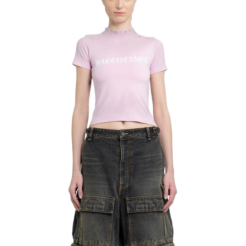 (WMNS) Balenciaga Gothic Type Shrunk T-Shirt 'Light Pink' 788246TQVJ55708