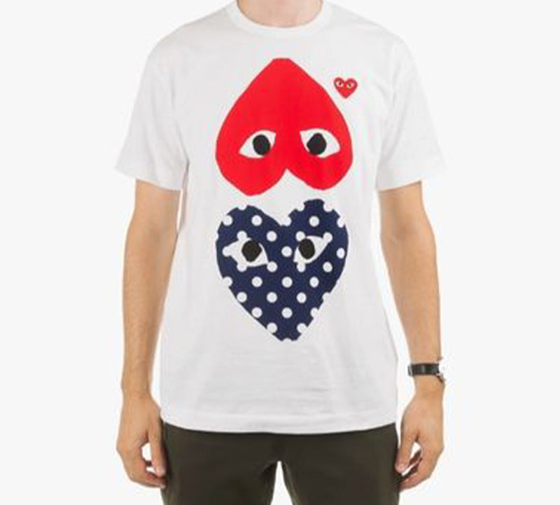 COMME des GARCONS PLAY Upside Down Polka Dot Tee 'White Red Navy' AZ-T240-051-1