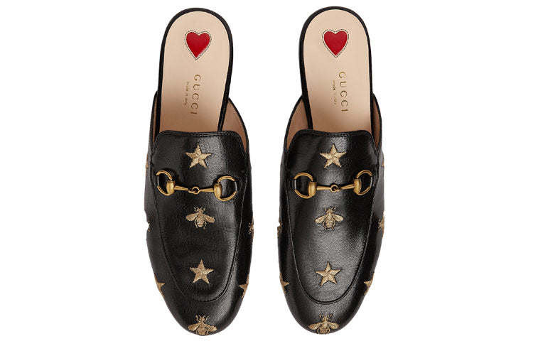 (WMNS) Gucci Princetown Embroidered Leather Slipper 'Black' 505268-D3V00-1000