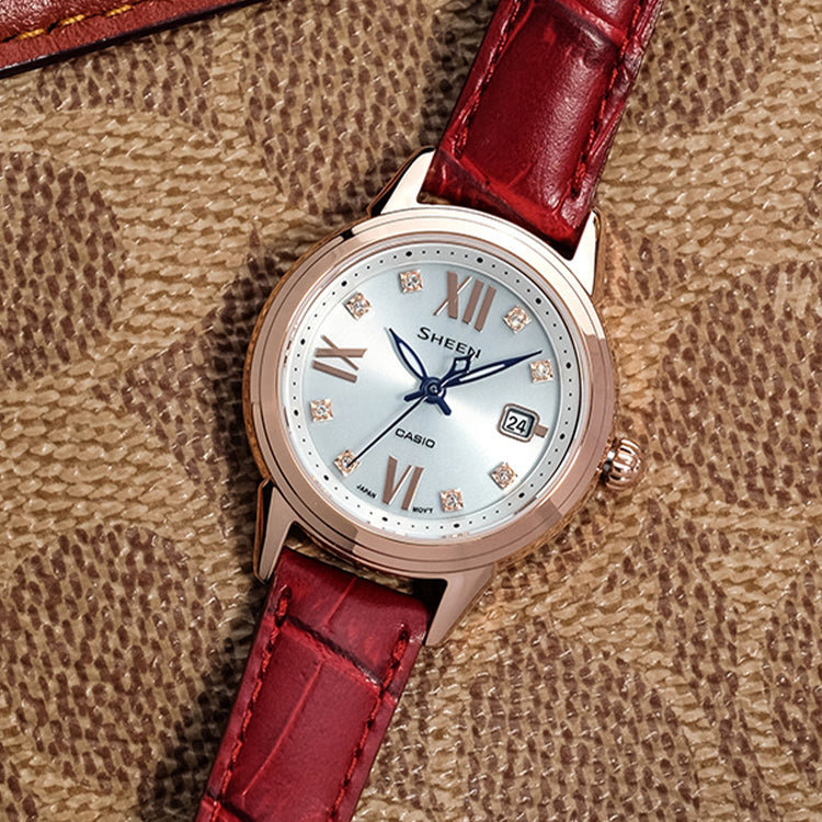 CASIO Waterproof SHEEN Solar Powered Quartz Sapphire Crystal Red Analog SHE-4522PGL-7AUPR