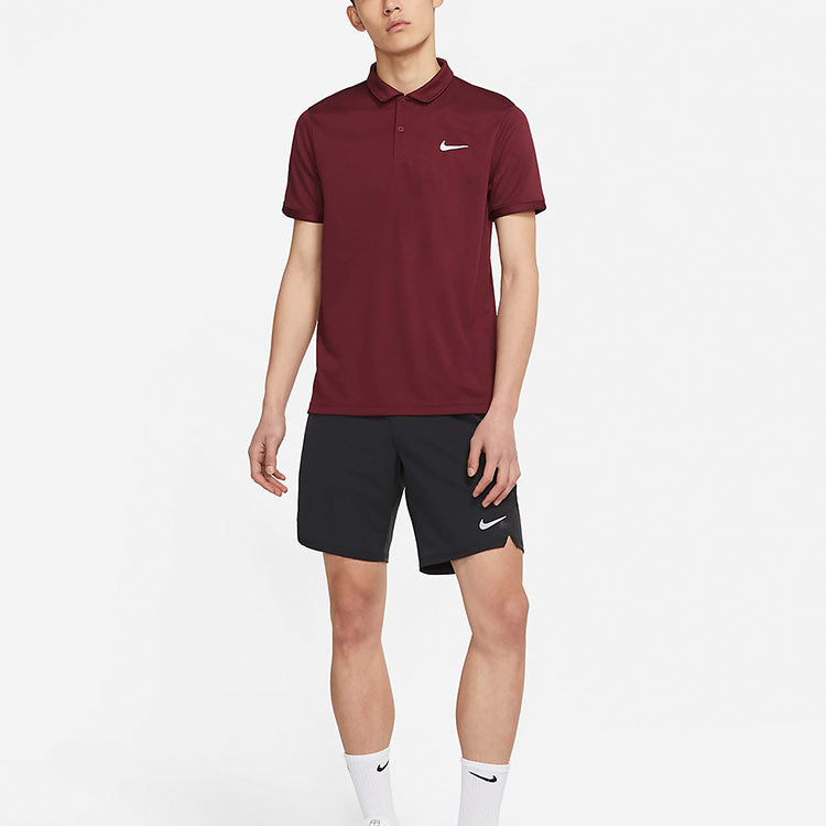 Nike Running Training Sports Quick Dry Breathable Short Sleeve Polo Shirt Red Wine red CW6851-638