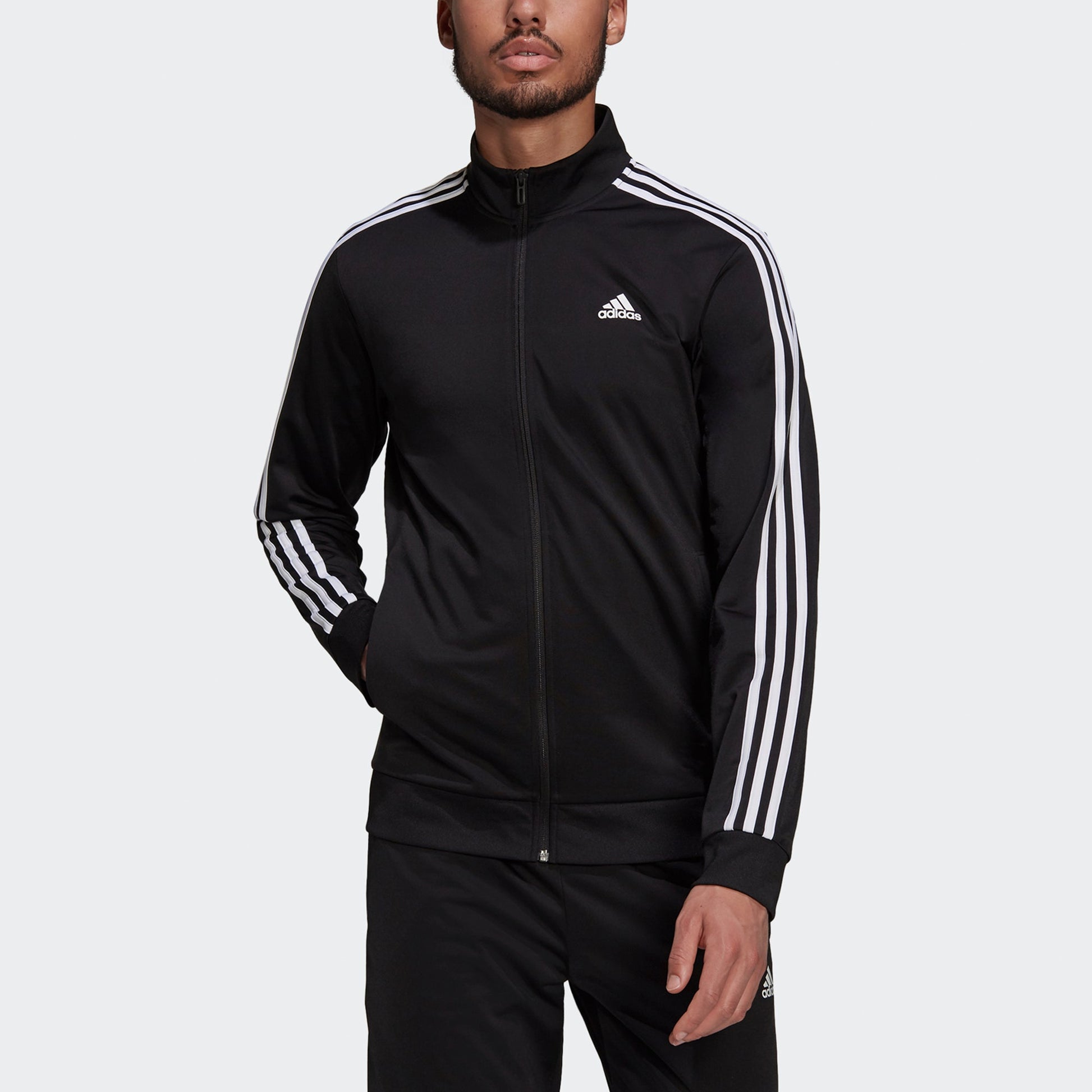 Men's adidas 3s Tt Tric Stripe Sports Stand Collar Jacket Autumn Black H46099