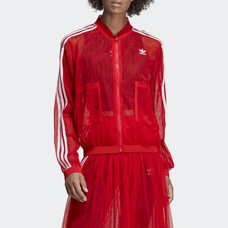 (WMNS) adidas Track Top Transparent Sports Jacket Red DW3890