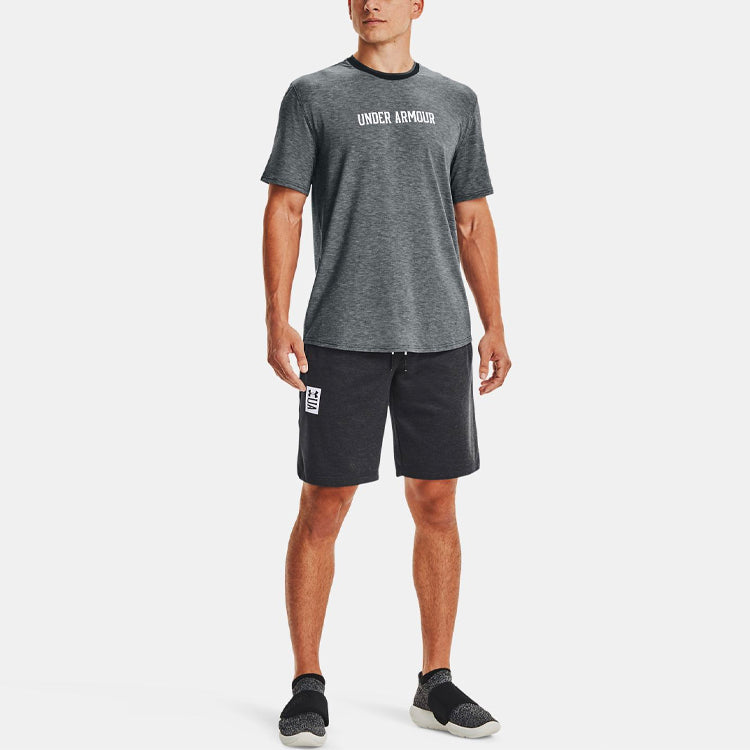 Men's Under Armour Recover Contrasting Colors Logo Sports Round Neck Short Sleeve Gray 1361756-002