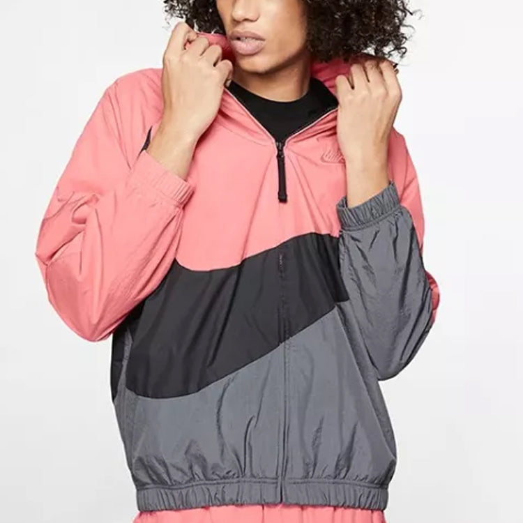 Nike Large logo Windbreaker Jacket Black Gray Pink AR3132-668