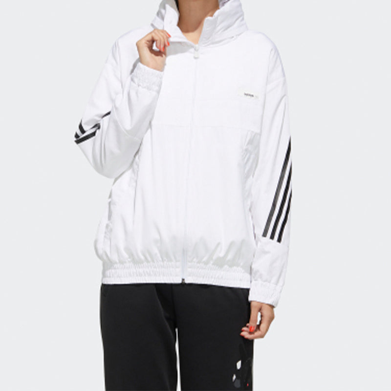 (WMNS) adidas neo Alphabet Printing Colorblock Sports Hooded Jacket White GG3389