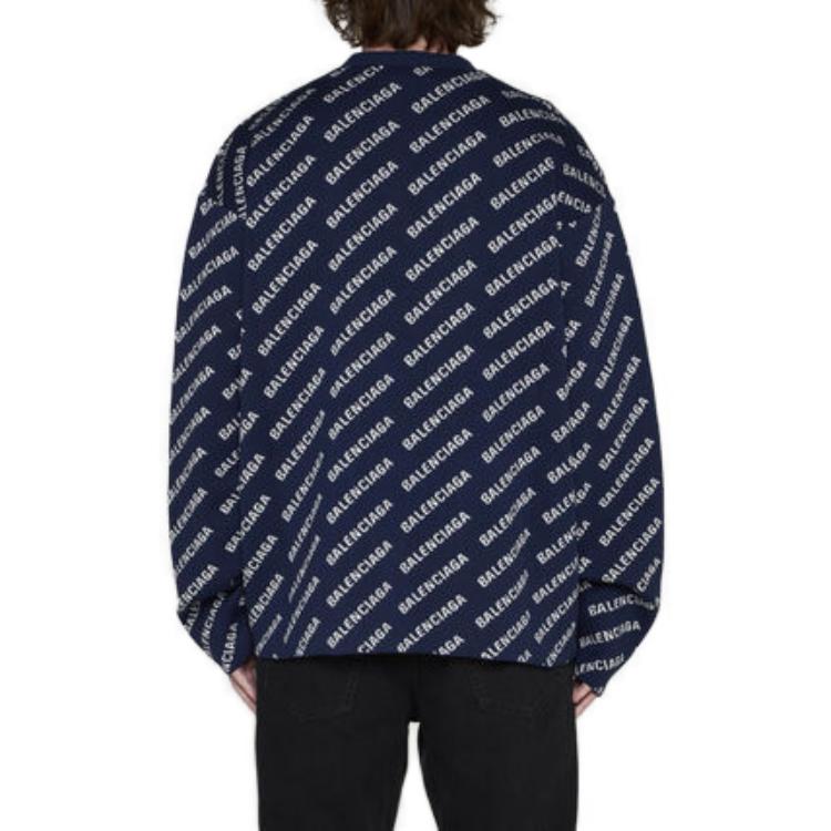 Balenciaga Allover Logo Knit Cardigan 'Blue White' 736248T32338502