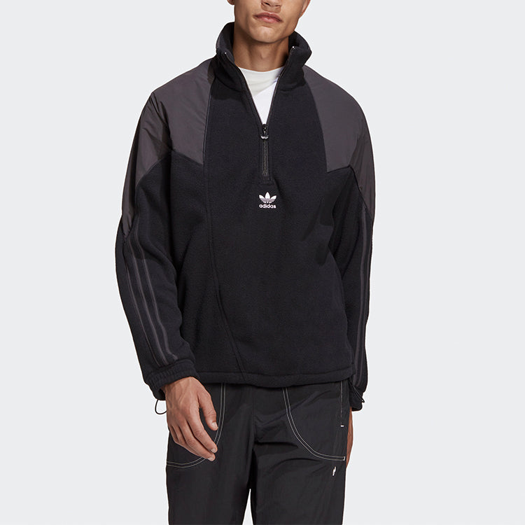 adidas originals Bg Trf Mix Hfzp Half Zipper Colorblock Stand Collar Sports Jacket Black GE0864