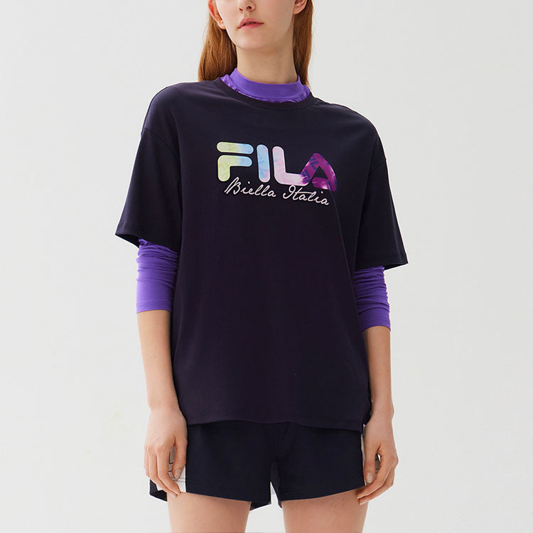 (WMNS) FILA Logo Printing Round-neck Blue F11W128158F-NV