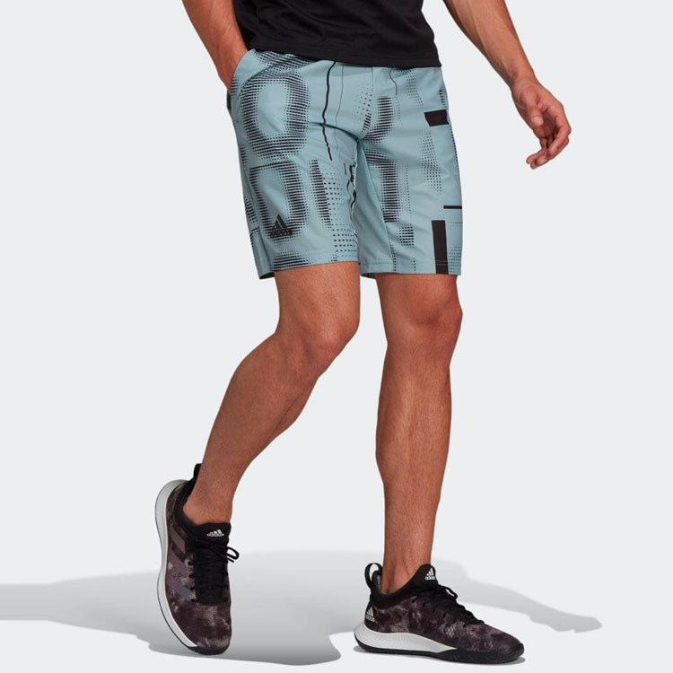 Men's adidas Color Block Printing Straight Casual Shorts Blue HB9085