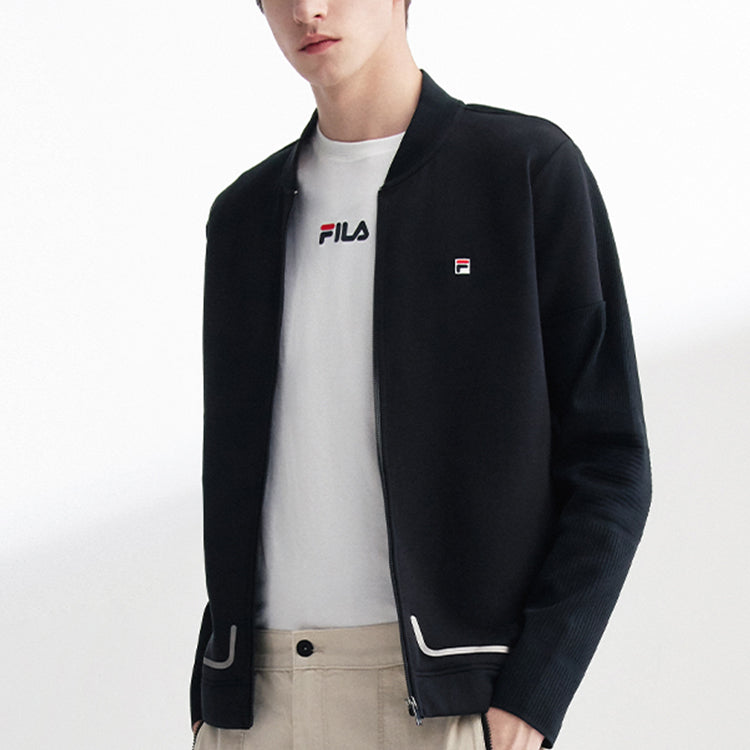 Men's FILA Business Logo Casual Sports Knit Black Jacket F11M038509F-BK