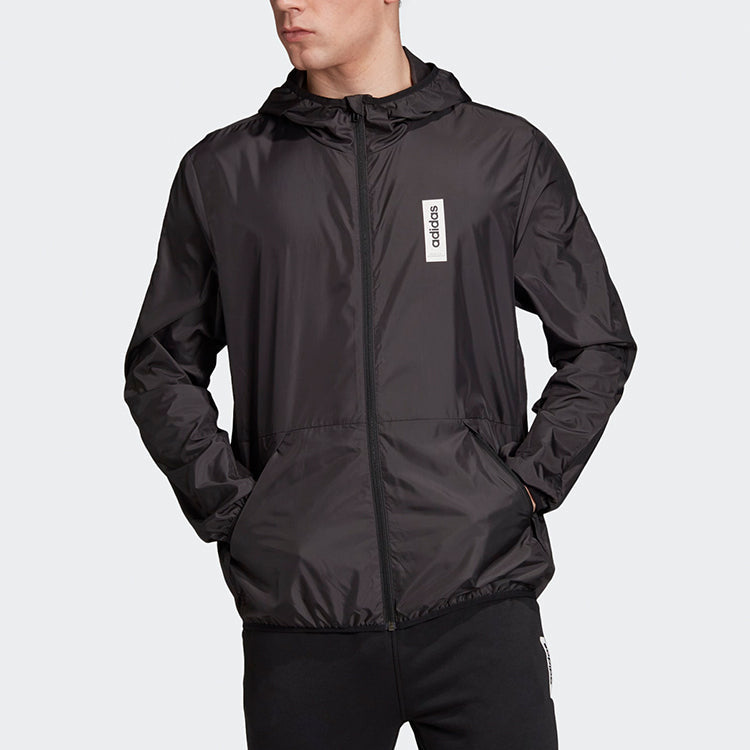 adidas Casual Sports hooded Windproof Woven Jacket Black EI5588