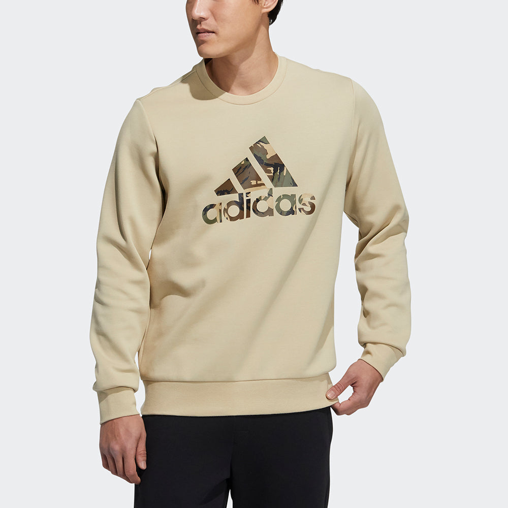 Men's adidas Fi Incamo Swt Camouflage Logo Printing Sports Round Neck Pullover Light Yellow H39331