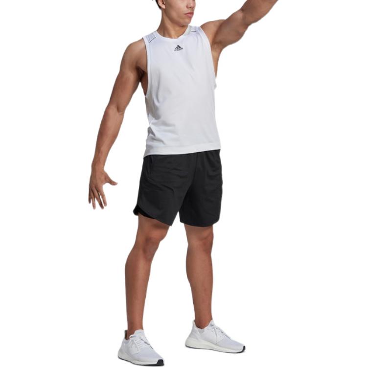 Men's adidas Solid Color Logo Casual Sports Hygroscopic Gym Sports White Vest HP1755