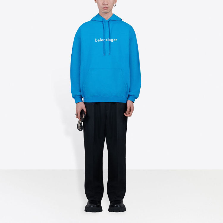 Men's Balenciaga FW21 Logo hooded Long Sleeves Blue 570811TIV557560