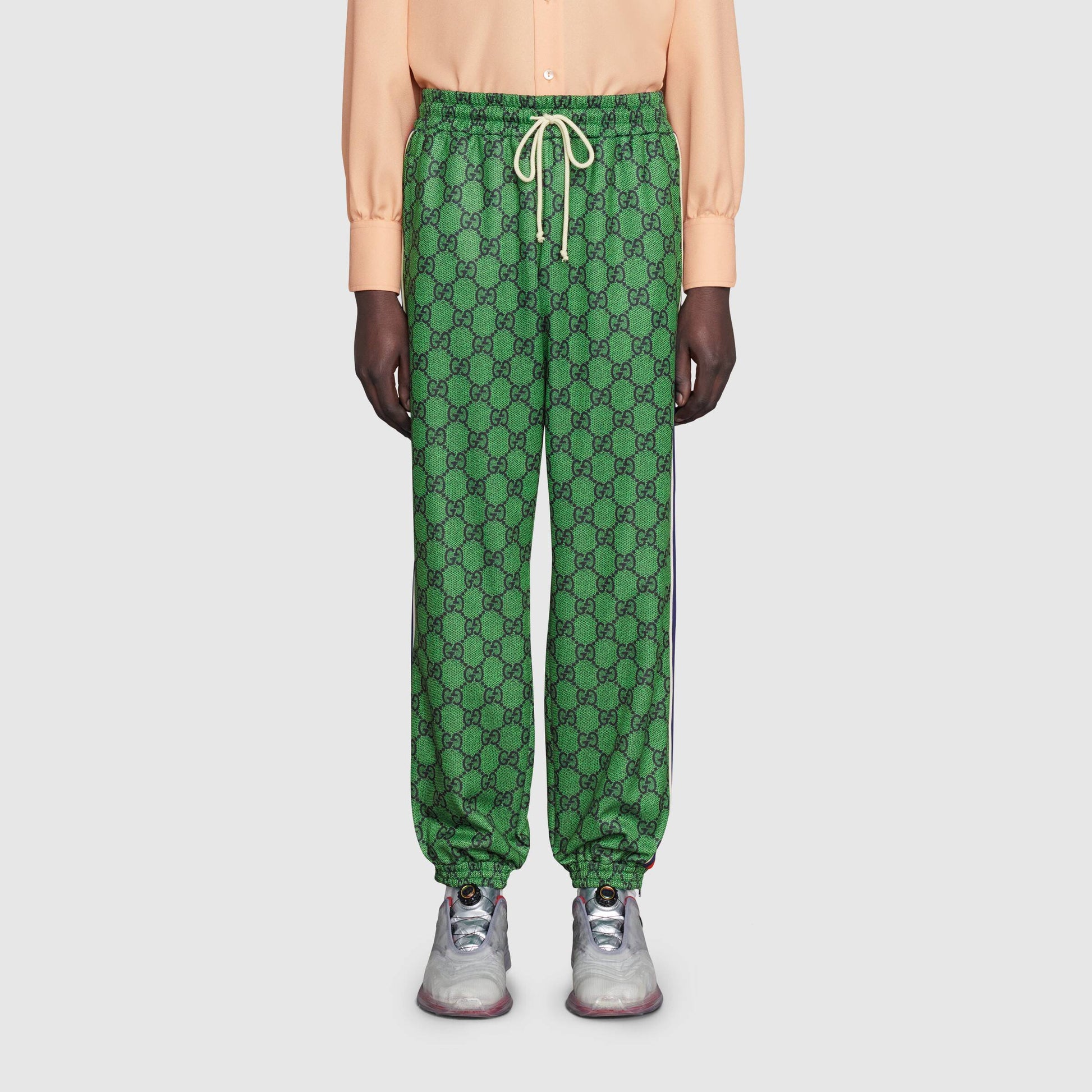 Men's Gucci FW21 Webbing Logo Full Print Plain Weave Knit Jogging Sports Pants/Trousers/Joggers Green 655146-XJDF0-3305