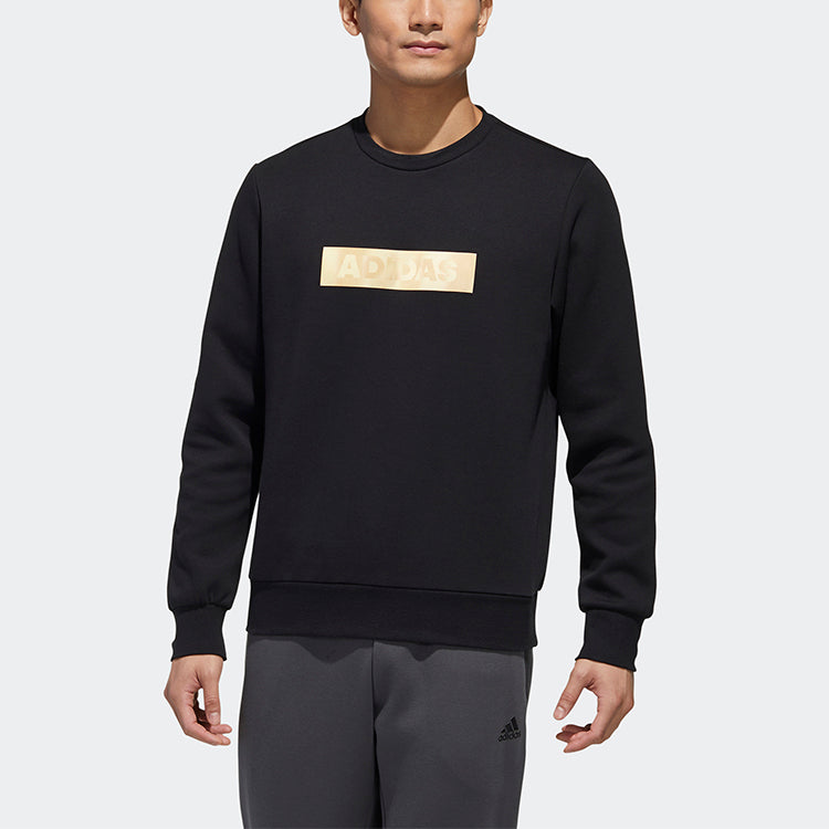 adidas Printing Round Neck Pullover Athleisure Casual Sports Knit Black GH4414