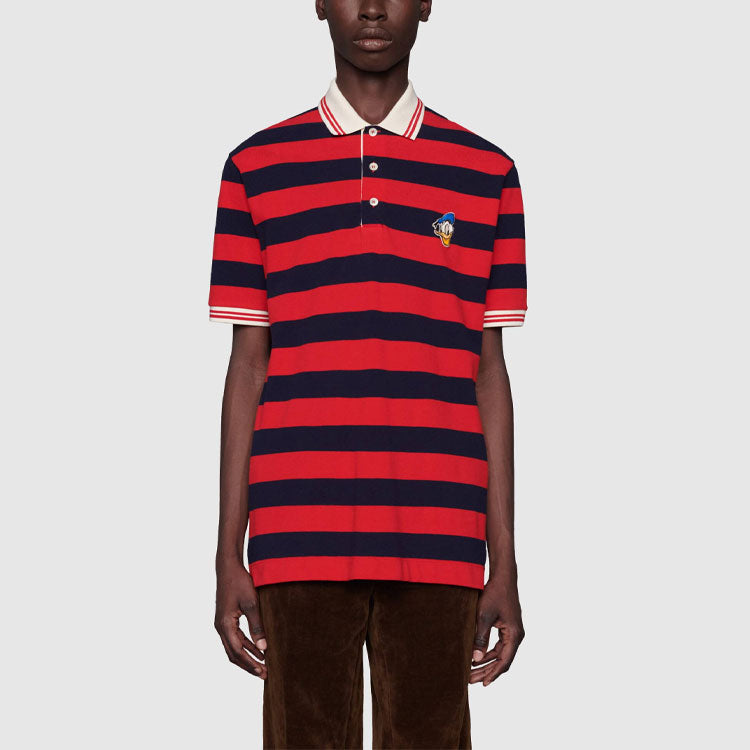 Gucci x Disney Crossover SS21 Donald Duck Stripe Cotton Polo Shirt Red 645260-XJC8J-4186