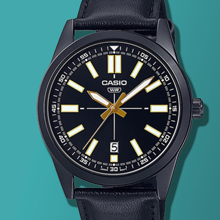 Casio Dress Pointer Display Analog Watch 'Metallic Black Gold' MTP-VD02BL-1E