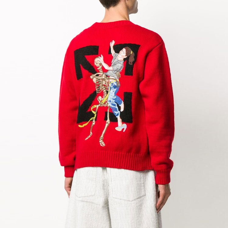 Men's Off-White Round Neck Skeleton Red OMHE054F20KNI0022518