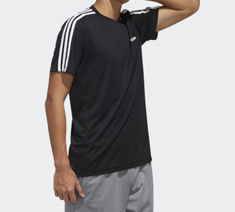 adidas Stripe Logo Alphabet Short Sleeve Black FL0349