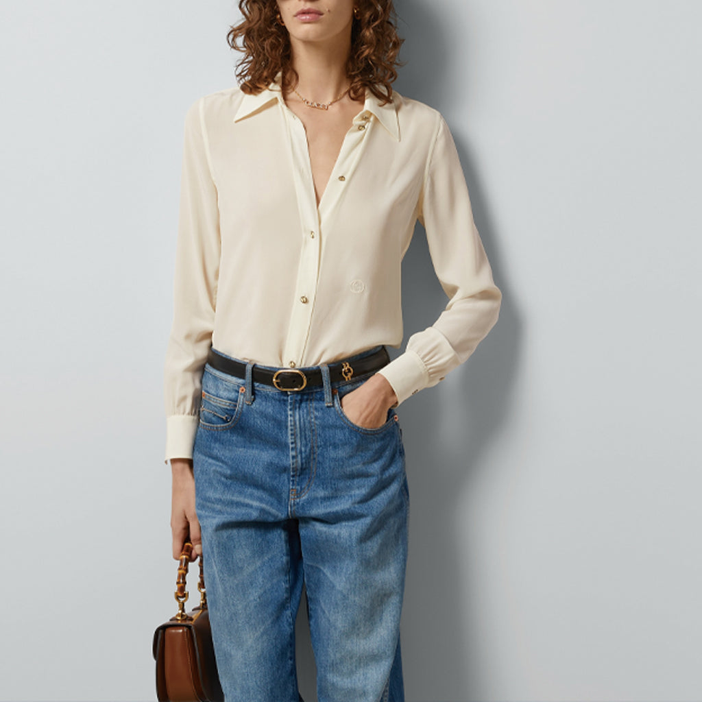 (WMNS) Gucci Silk Crpe De Chine Shirt 'Ivory' 761896-ZAPJ7-9154