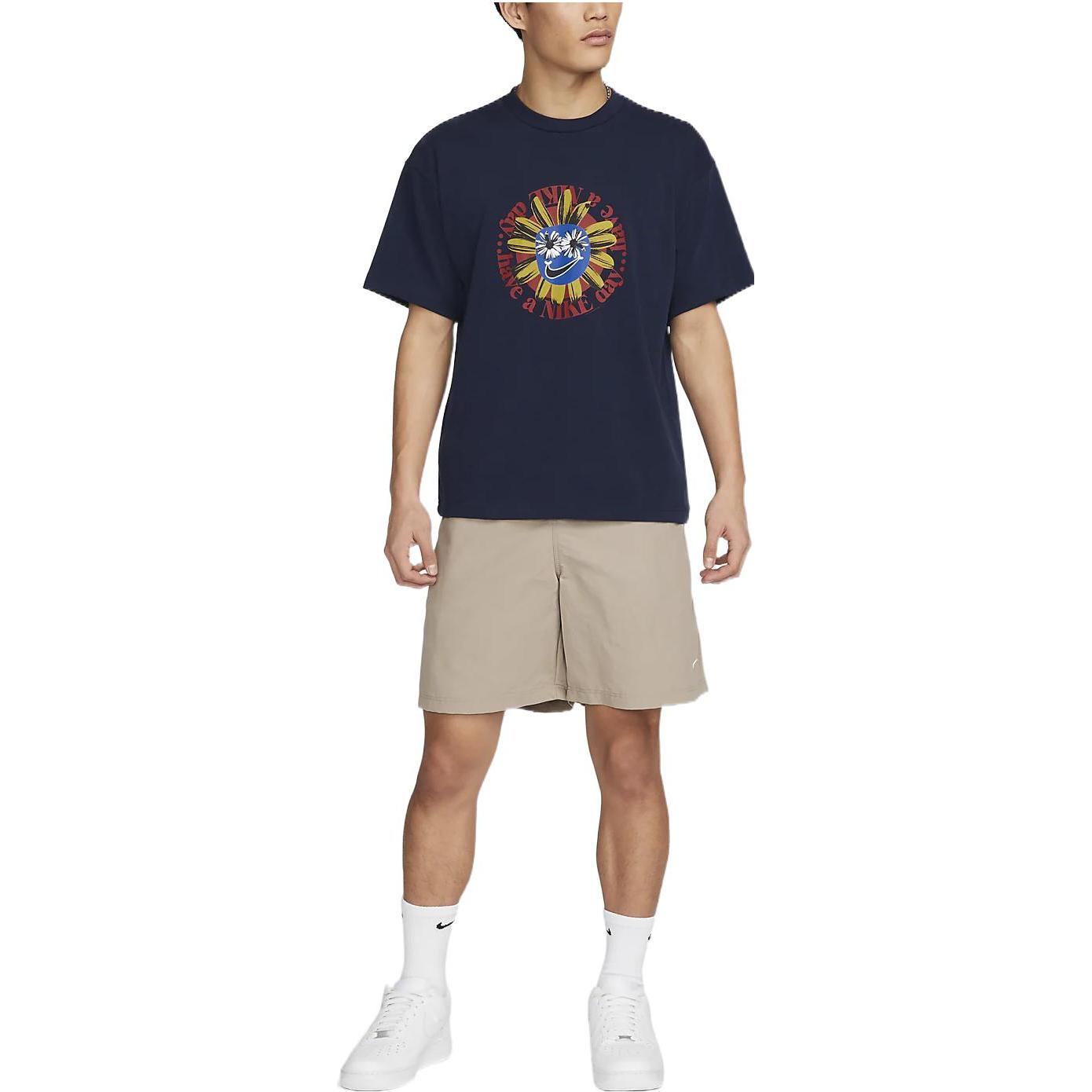 Nike Cartoon Flowers Logo Pattern Printing Round Neck Short Sleeve Blue DV0683-419